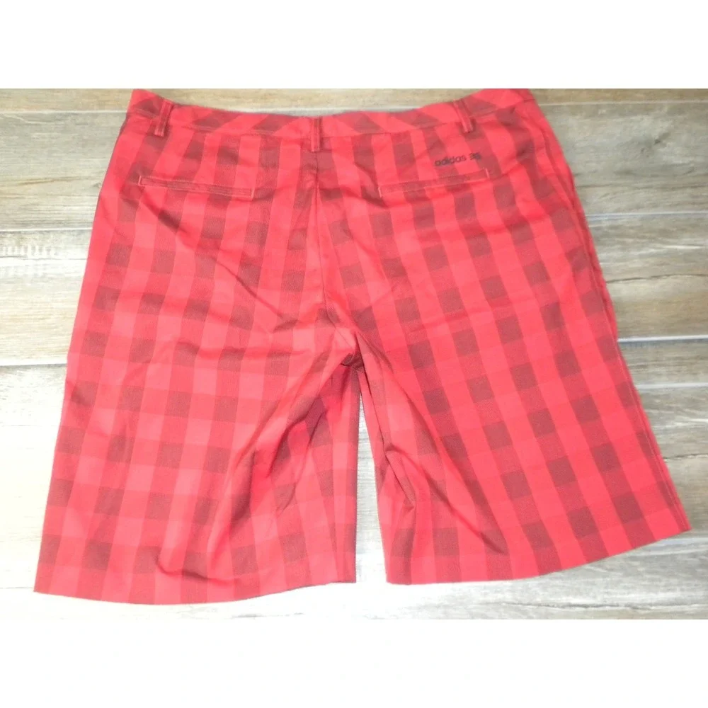 Adidas Climalite Golf Shorts Mens 42 Red Black‎ Plaid Flat Front Performance